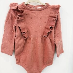 Little Planet- Baby Girl- Ruffle Knit One-Piece Romper - Dusty Rose